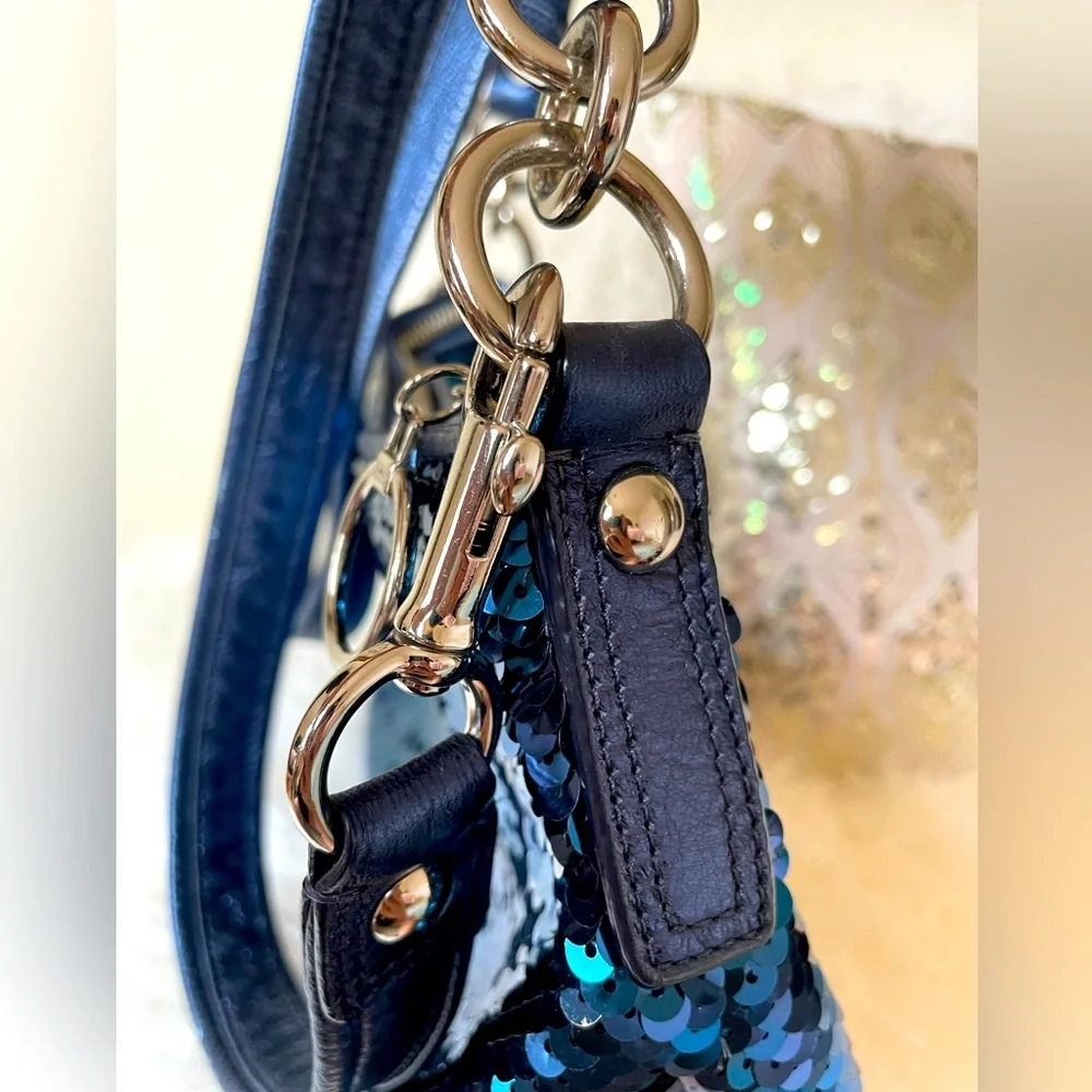 Coach Poppy Blue Sequin Purse - Picture 3 of 5